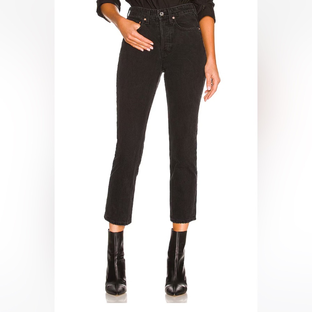 GRLFRND Women's Black Karolina Cropped High-rise Straight-leg Jeans Size 23 - Picture 2 of 15